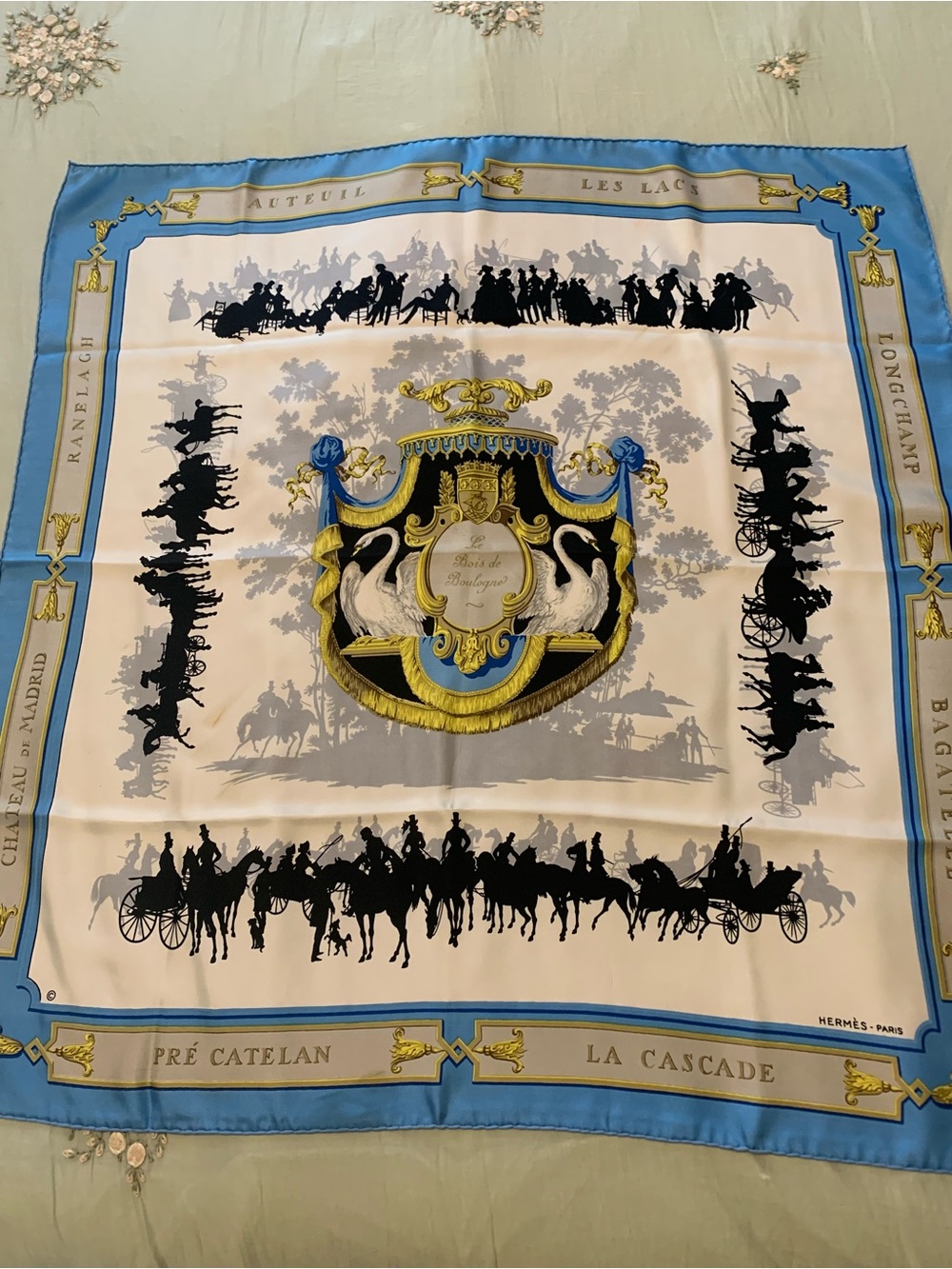 Rare Vintage Hermes-Paris “ Le Bois  de Boulogne” silk scarf